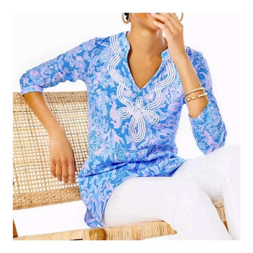 Lilly Pulitzer | Size XS Marco Island Tunic Top Shirt Blouse Floral Ocean